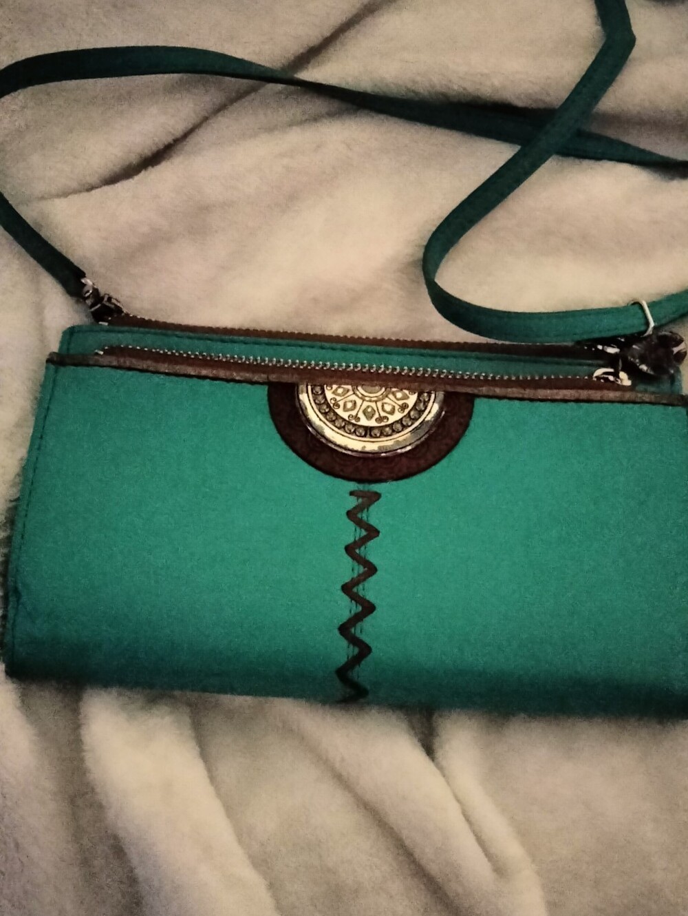 Brighton Teal Crossbody Wallet Purse with Decorative Medallion